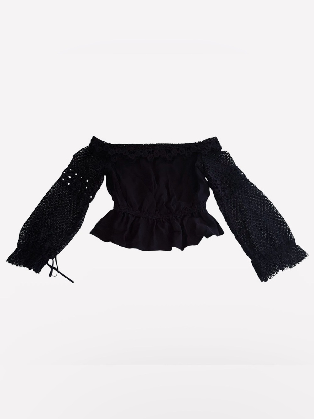 self-portrait Women’s 4 Black Solid Lace Off-Shoulder LS Peplum Blouse SP8-009 - Picture 1 of 8